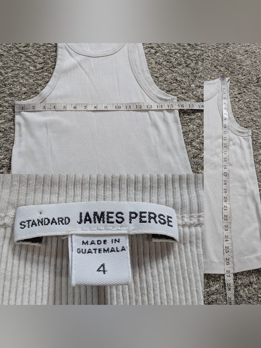 Standard James Perse Grey Ribbed Casual Basic Cotton Tank Top 4 - Picture 5 of 5